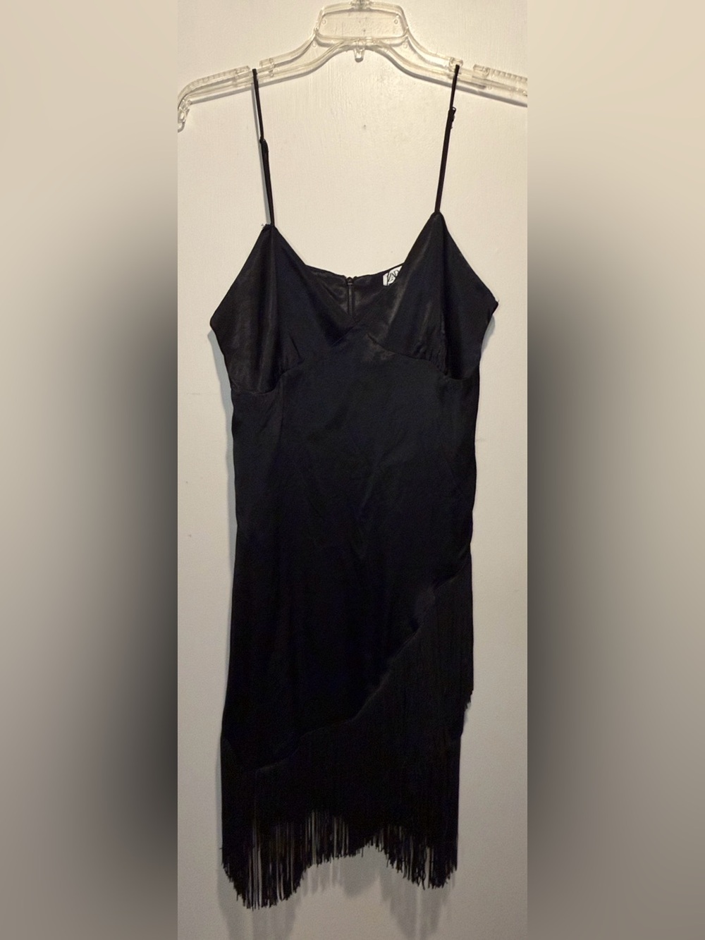 Zara NWT Fringe Flapper Style Slip Dress Spaghetti Straps in Black Size M